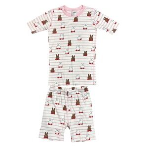Miffytown‎ Hanna Andersson Kids Pajama Short Set 140cm White Pink Bunny Stripes